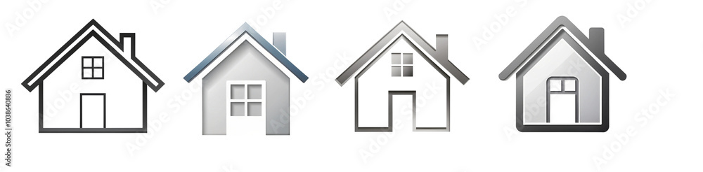 House Icon Variations 3D, Outline, and Flat Design, Cut Out House Icon Variations 3D, Outline, and Flat Design, Cut Out