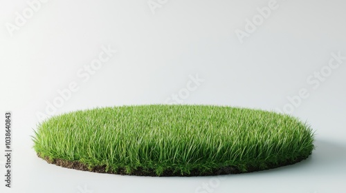 Lush green grass patch on a white isolated background.