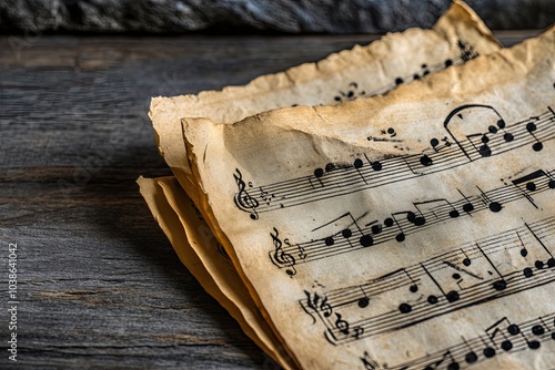 macro shot of vintage music sheet