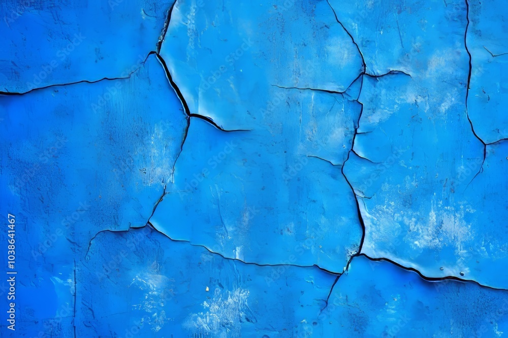Obraz premium Cracked blue paint creating abstract shapes on wall