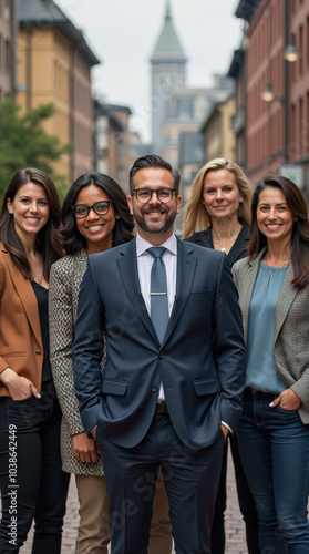 Diverse Group of Professionals in Real Estate – Vibrant Office Team Collaborating and Smiling in Business Attire