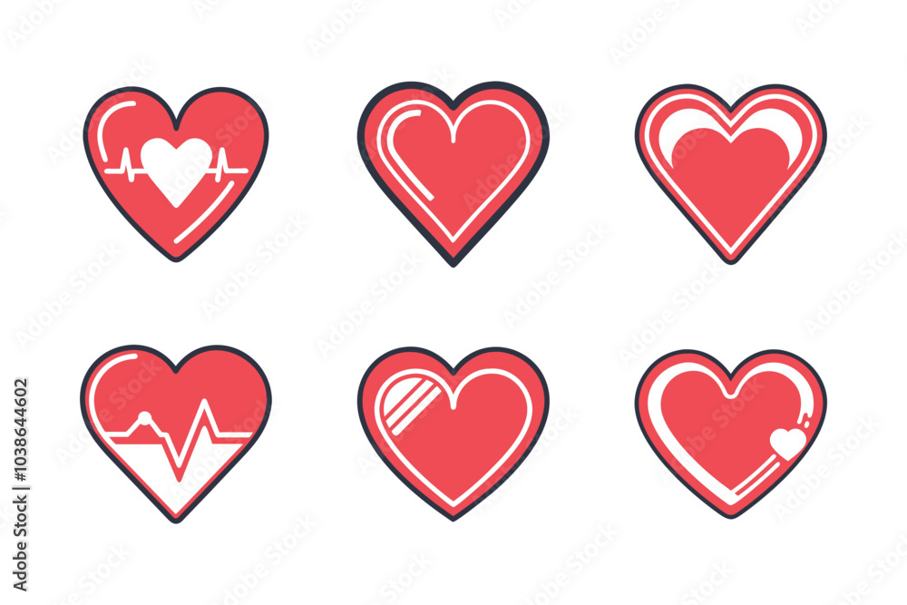 Colorful heart icon bundle set in creative silhouette style vector Colorful heart icon bundle set in creative silhouette style vector