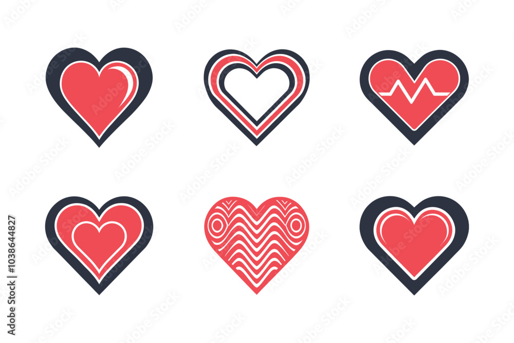 Colorful heart icon bundle set in creative silhouette style vector Colorful heart icon bundle set in creative silhouette style vector
