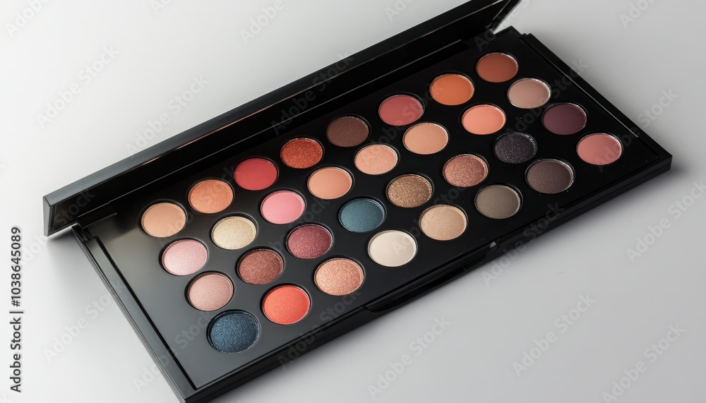 Upscale Eyeshadow Palette Closeup: A Professional Cosmetic Masterpiece on a Light Gray Background