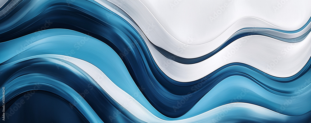 A dynamic abstract waves of blue and white flowing on white background, fluidity and motion. AI generation A dynamic abstract waves of blue and white flowing on white background, fluidity and motion. AI generation