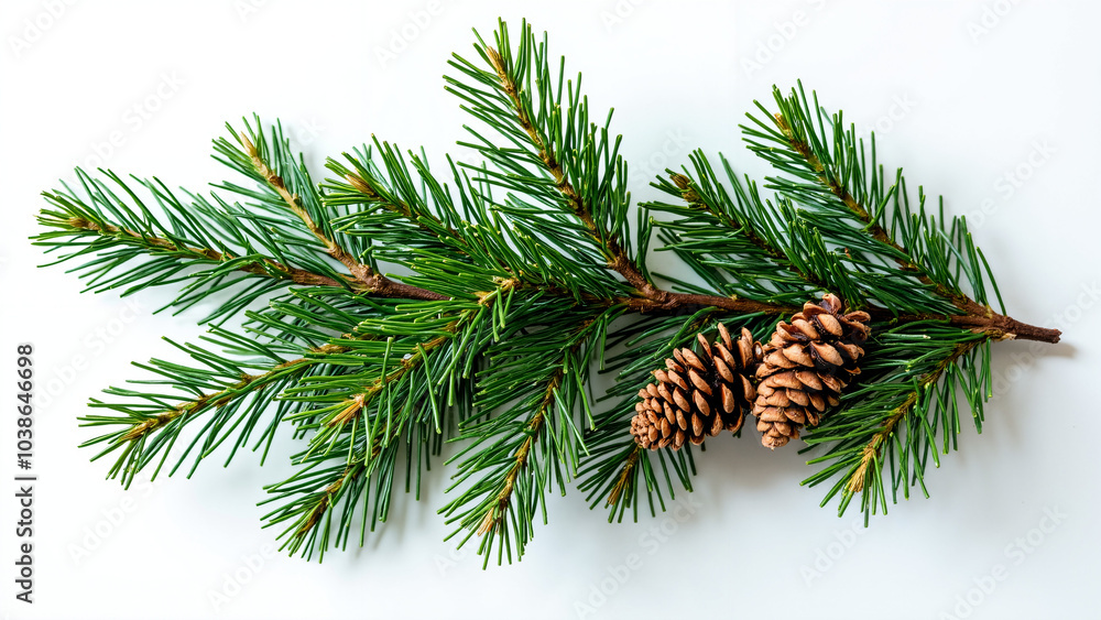 Festive Fir Branch with Pine Cones: High-Resolution Flat Lay for Holiday Marketing and Nature-Themed Designs Festive Fir Branch with Pine Cones: High-Resolution Flat Lay for Holiday Marketing and Nature-Themed Designs