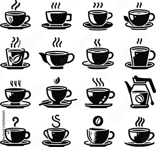 Wallpaper Mural set of coffee cups silhouette illustration Torontodigital.ca