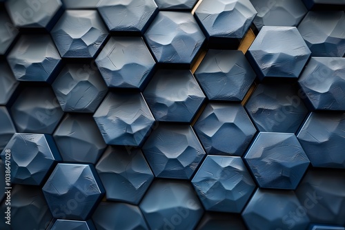 Geometric Blue Hexagonal Tiles Texture for Modern Interior Design and Background Concepts