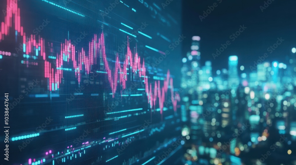 Stock market business concept with financial chart on screen and metropolis. Investment and trading background Stock market business concept with financial chart on screen and metropolis. Investment and trading background