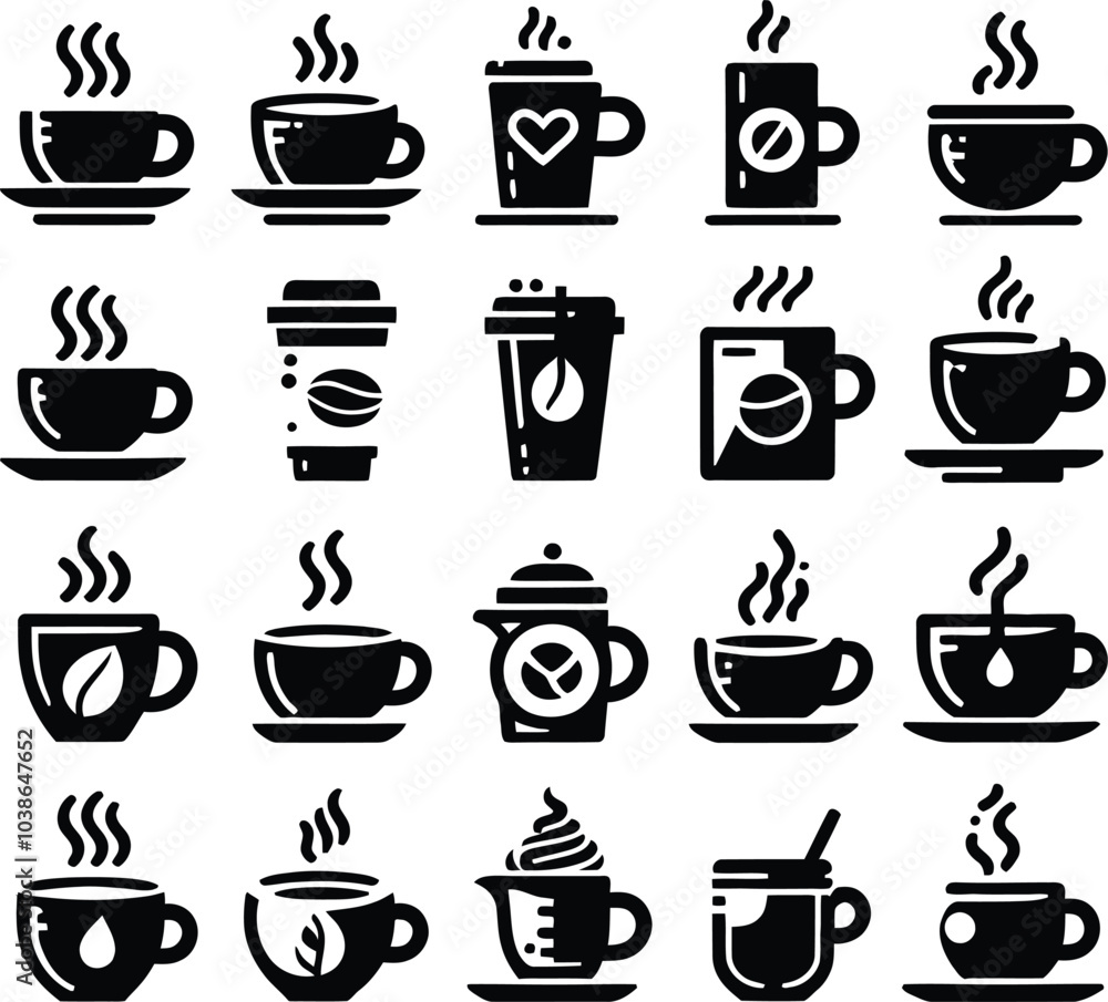 set of coffee cups silhouette illustration set of coffee cups silhouette illustration