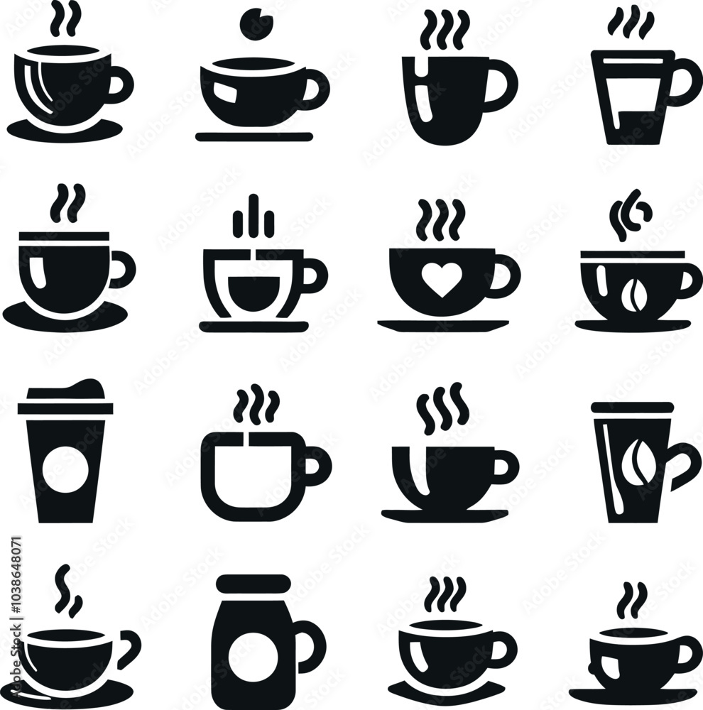 set of coffee cups silhouette illustration set of coffee cups silhouette illustration