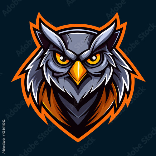 An original esports logo featuring a fierce gray owl with striking orange accents designed for competitive gaming teams