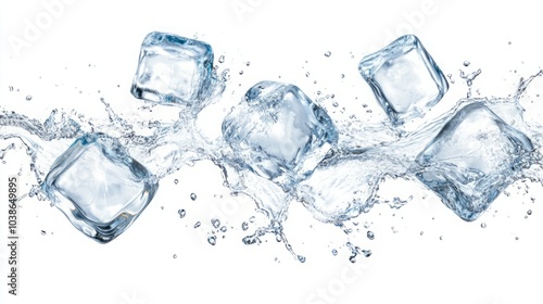 Wallpaper Mural Refreshing Splash: Floating Ice Cubes and Water Droplets on a Pristine White Background Torontodigital.ca