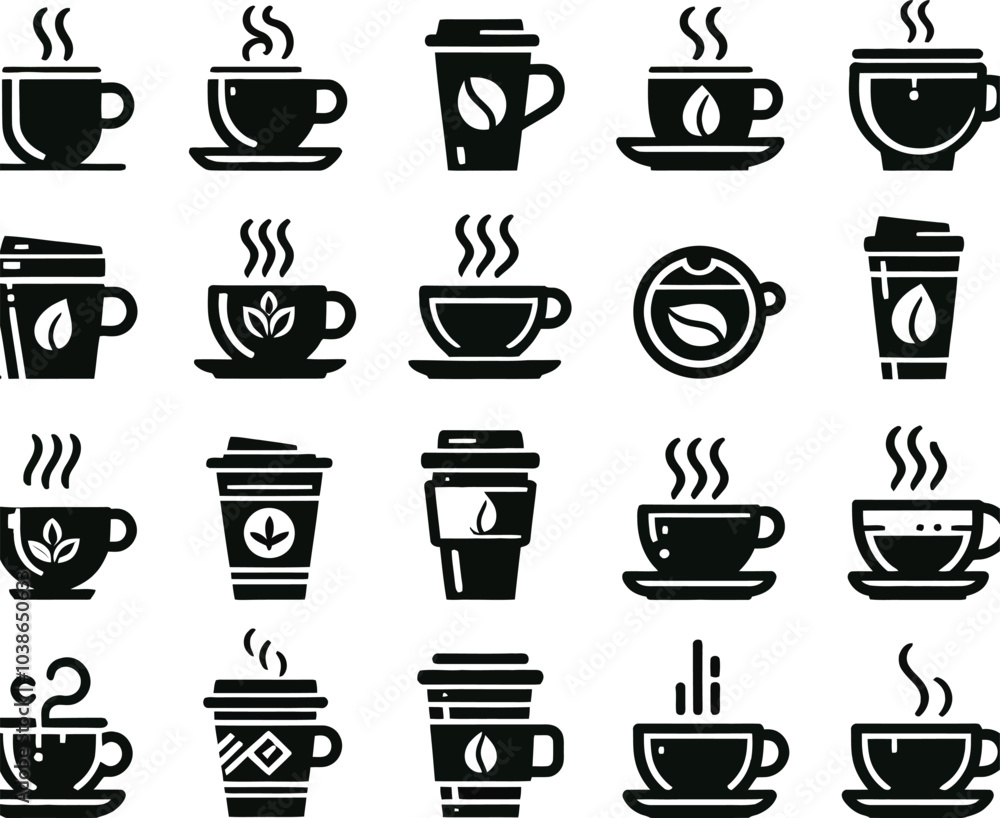 set of coffee cups silhouette illustration set of coffee cups silhouette illustration