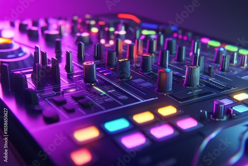 Professional audio mixer controller for dj playing techno electronic music set in nightclub