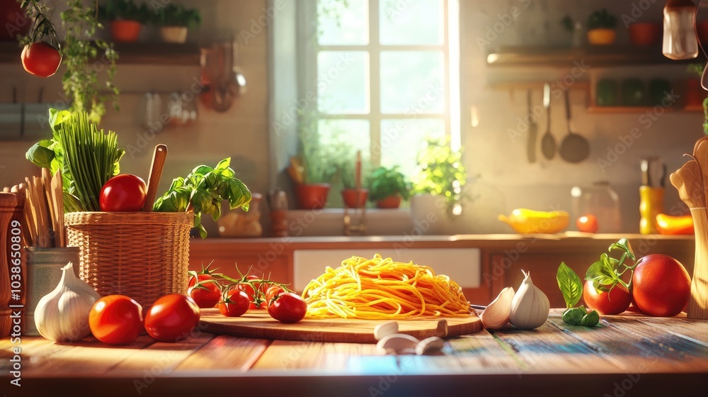 Fresh Italian Kitchen with Vibrant Ingredients Fresh Italian Kitchen with Vibrant Ingredients