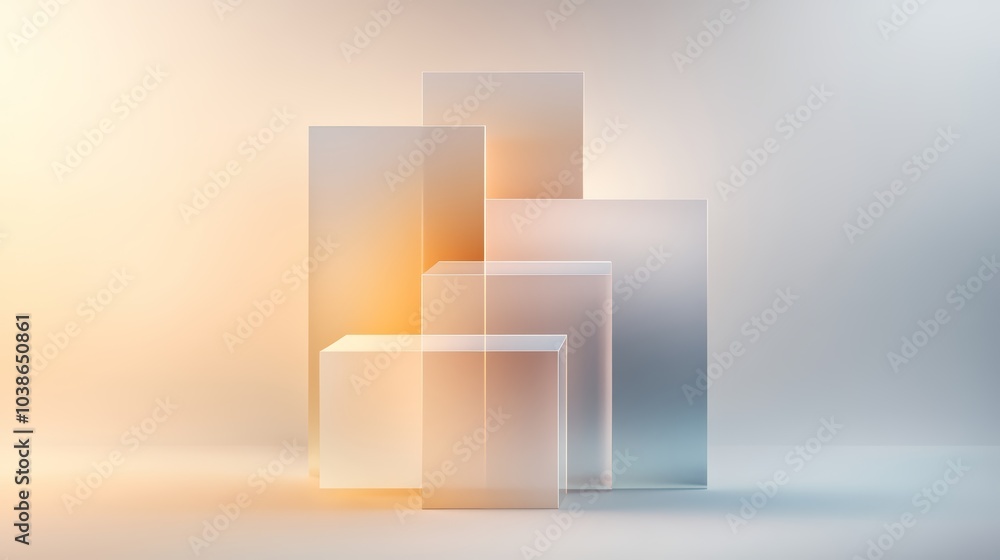Abstract composition of translucent geometric shapes in soft hues, creating a harmonious, modern aesthetic. Abstract composition of translucent geometric shapes in soft hues, creating a harmonious, modern aesthetic.