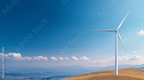 Wallpaper Mural A solitary wind turbine stands on a hillside against a bright blue sky, symbolizing renewable energy and a sustainable future. Torontodigital.ca
