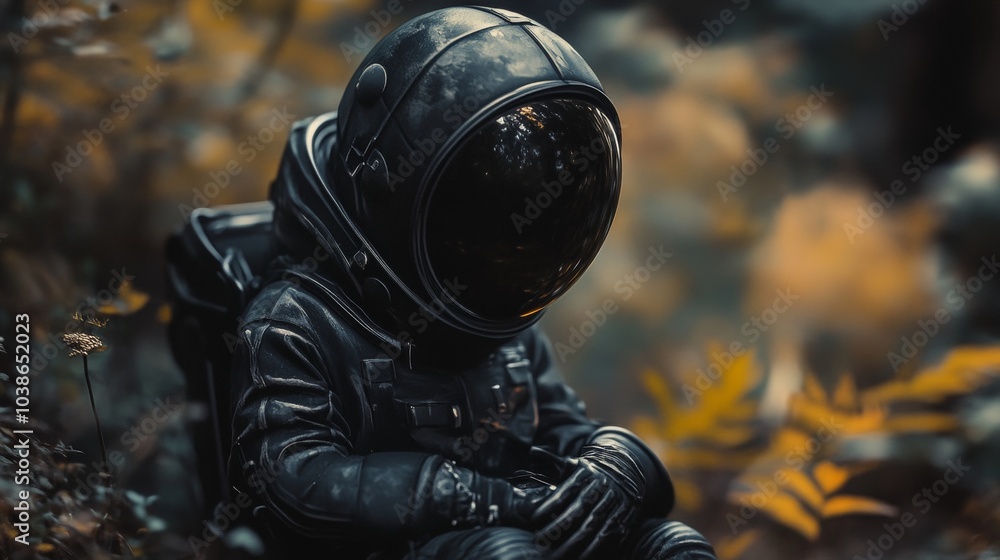 Lonely Astronaut in Dark Forest with Autumn Leaves dark urban scifi scene
Lonely Astronaut in Dark Forest with Autumn Leaves dark urban scifi scene