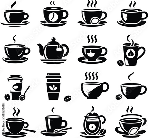 set of coffee cups silhouette illustration