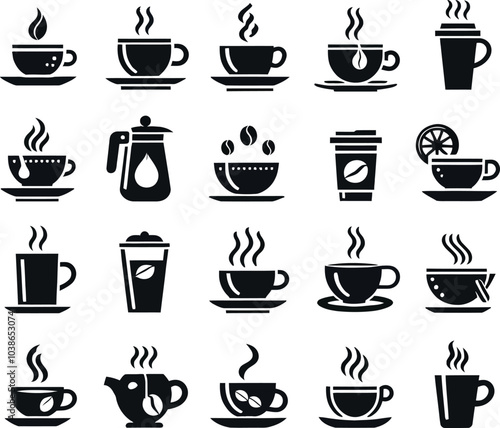 Wallpaper Mural set of coffee cups silhouette illustration Torontodigital.ca