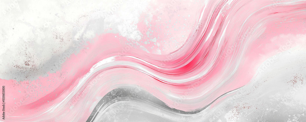 Fototapeta premium Flowing of pink and white waves on white background, fluidity. AI generation