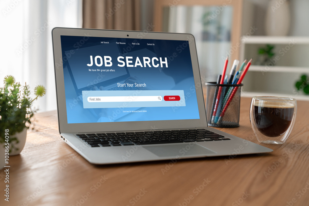 Fototapeta premium Online job search on modish website for worker to search for job opportunities on the recruitment internet network
