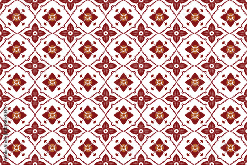 seamless pattern with red flowers ikat fabric pattern, digital file download