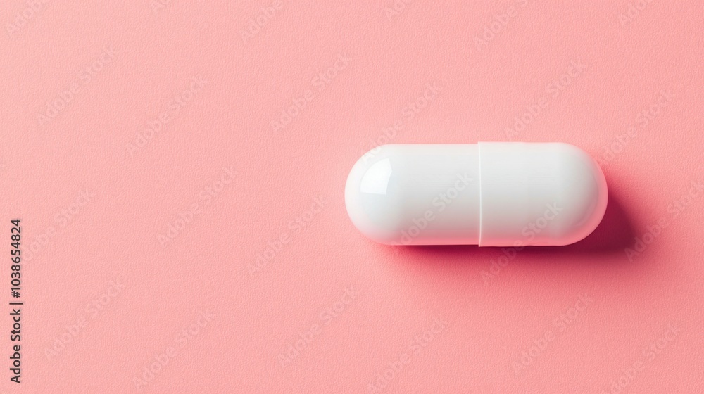 A white capsule on a pink background symbolizing health and medicine evokes a sense of wellness and pharmaceutical care A white capsule on a pink background symbolizing health and medicine evokes a sense of wellness and pharmaceutical care