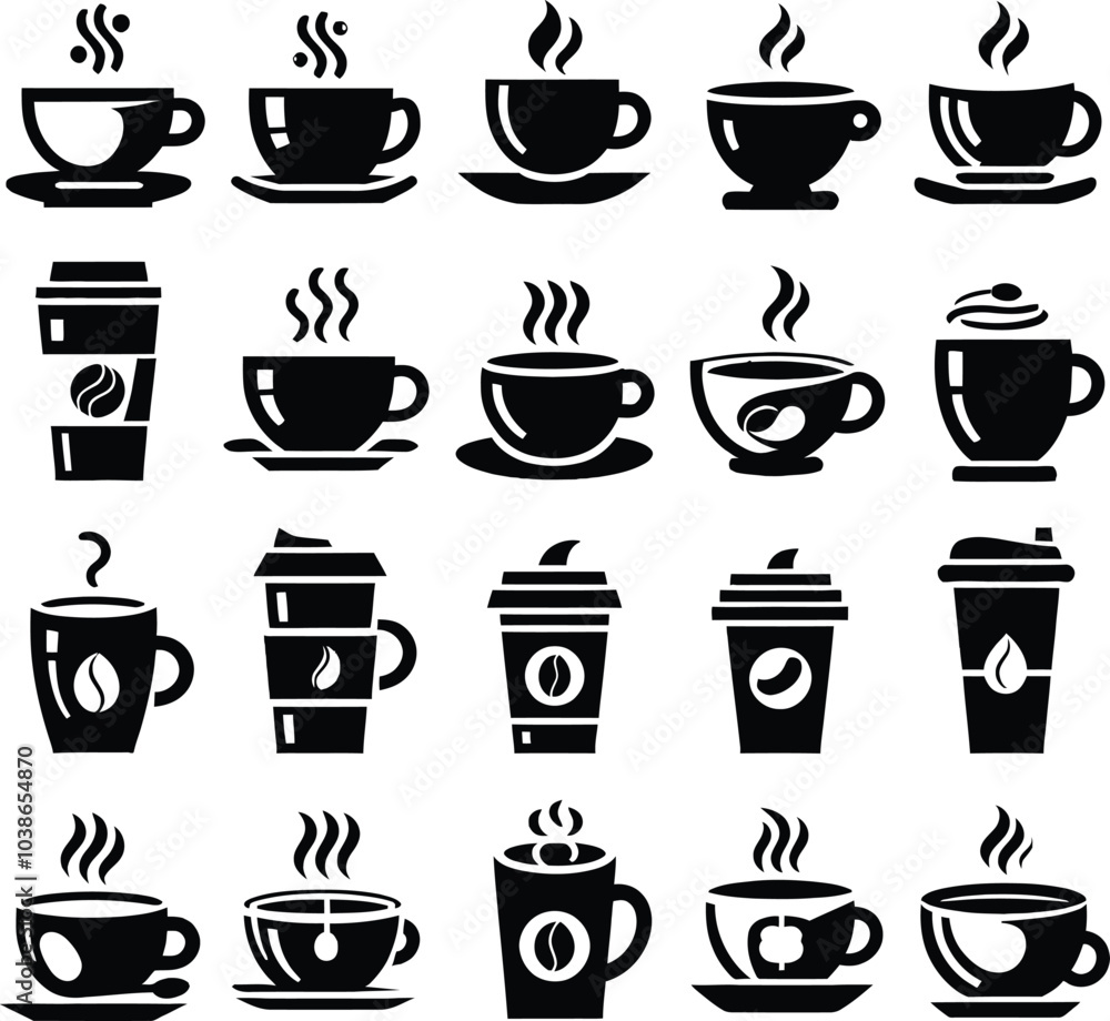 set of coffee cups silhouette illustration set of coffee cups silhouette illustration
