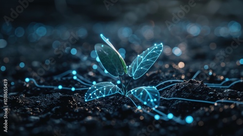 Wallpaper Mural A Young Plant Connected by a Network of Blue Light Torontodigital.ca