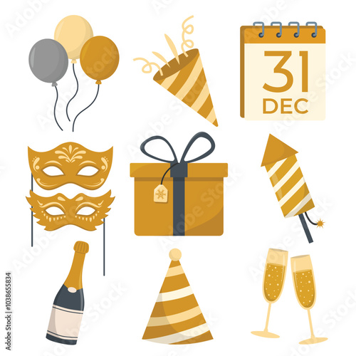 new year's eve elements collection icons for web Set of new year party