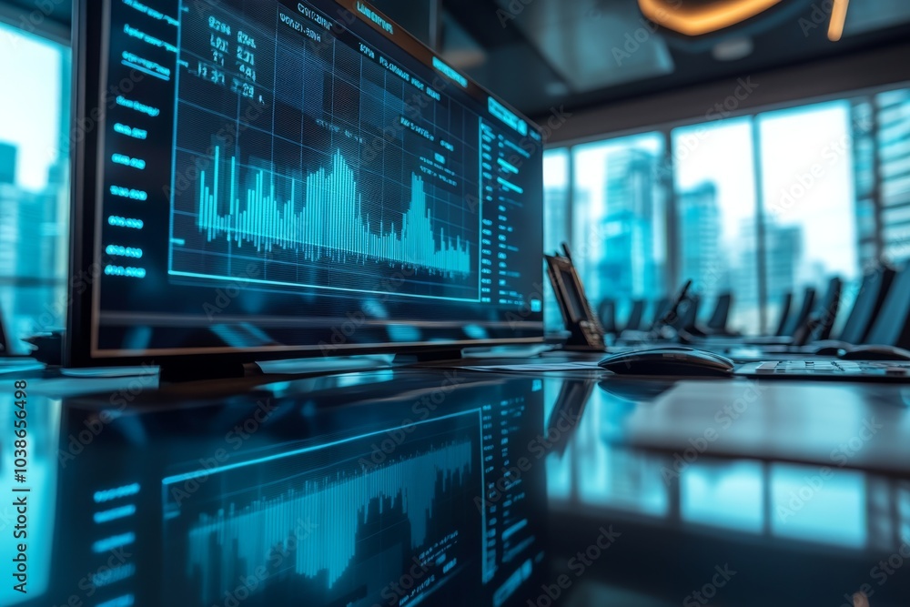 Financial Data Analysis on Computer Monitor in Modern Office Financial Data Analysis on Computer Monitor in Modern Office