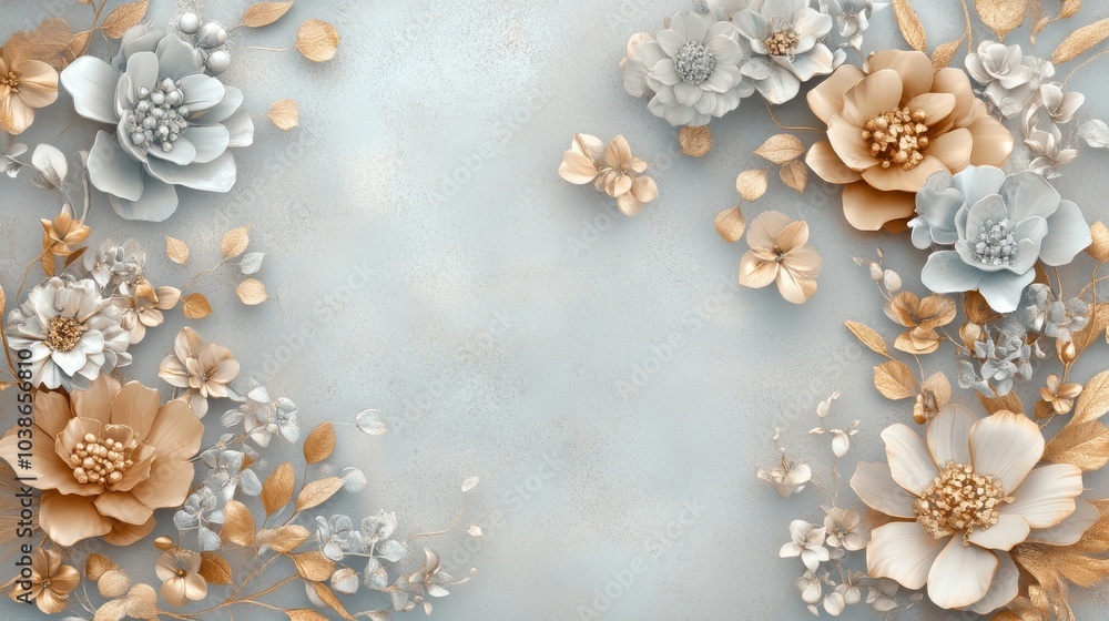 Opulent Floral Elegance, intricate floral patterns adorned with shimmering gold and silver metallic textures, a fantasy of luxurious design Opulent Floral Elegance, intricate floral patterns adorned with shimmering gold and silver metallic textures, a fantasy of luxurious design