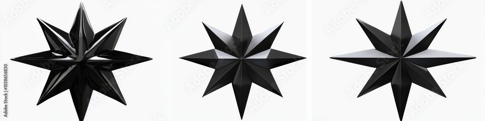 Fototapeta premium Transparent background showcasing 3D black star element designs in PNG format.