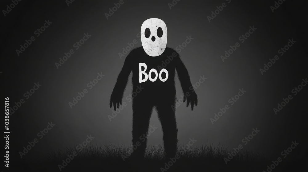 Shadowy Figure with Boo in Gothic Font Shadowy Figure with Boo in Gothic Font