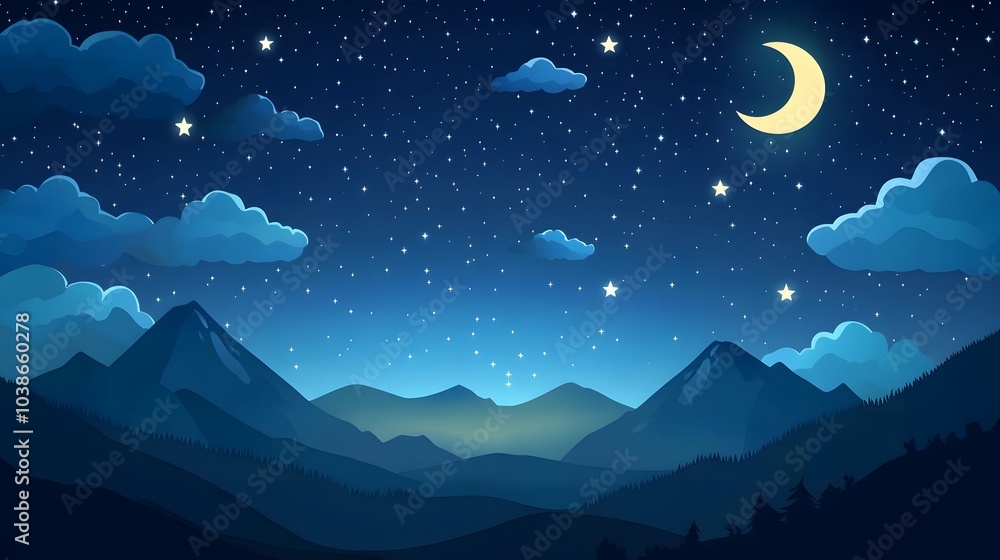 Fototapeta premium Night Sky Above Mountains