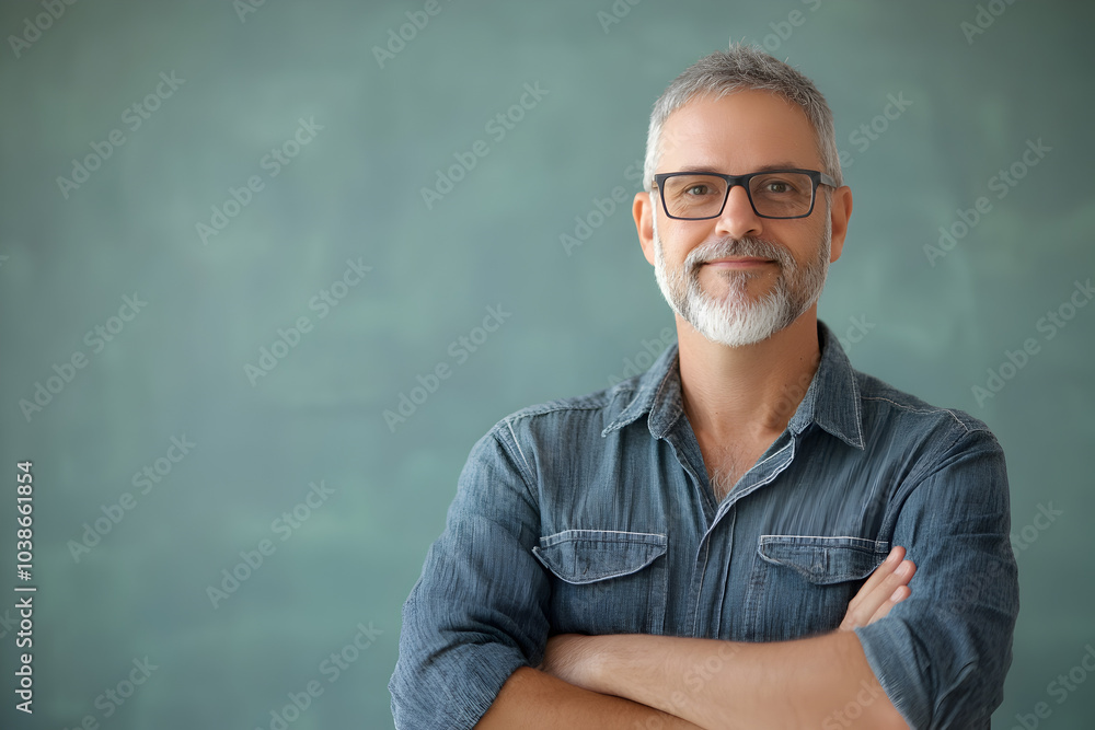 Smiling Middle-Aged Man with Gray Hair and Beard Smiling Middle-Aged Man with Gray Hair and Beard