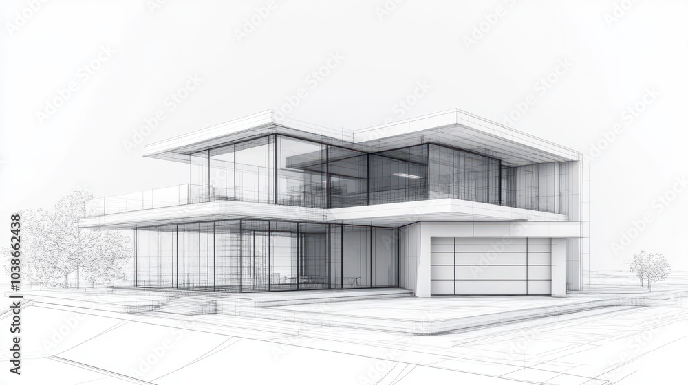 architect project office blueprint design plan workplace architecture construction. A modern house with a garage on white background isolated architect project office blueprint design plan workplace architecture construction. A modern house with a garage on white background isolated