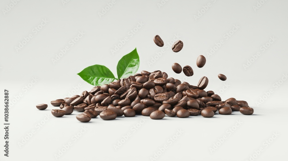 Obraz premium Artisan Roasted Organic Coffee Beans, vibrant 3D illustration showcasing the rich textures and colors of premium coffee craftsmanship