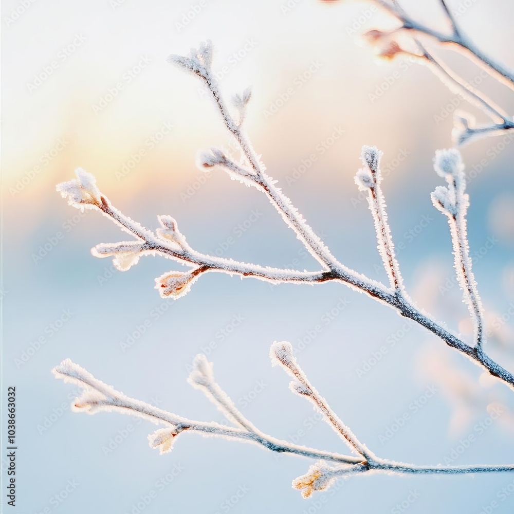 Fototapeta premium Frosty branches creating intricate patterns in the winter sunlight