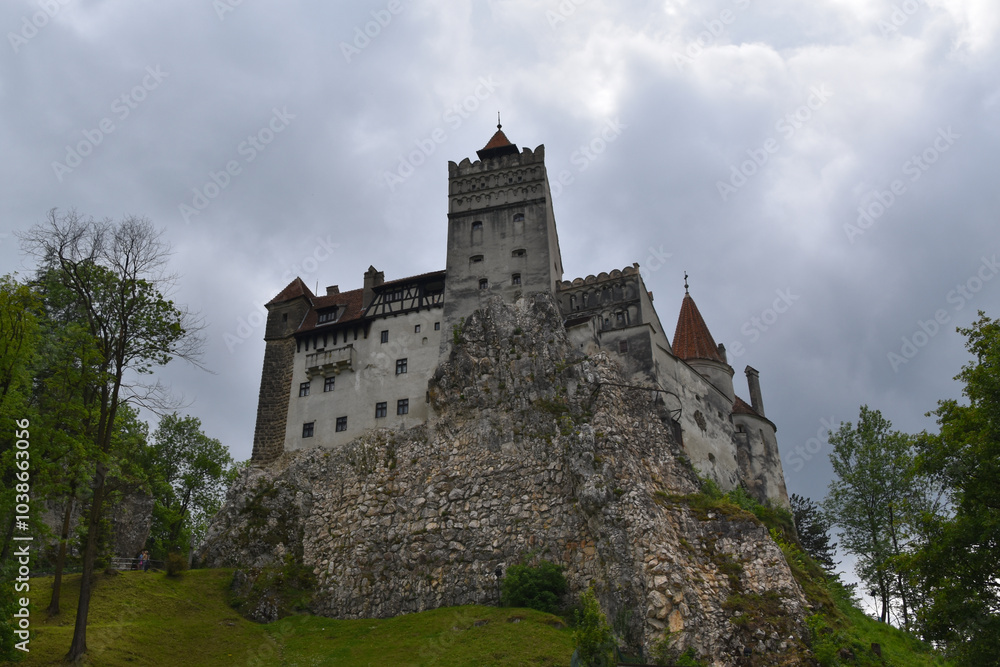 The Medieval Stone Walls of Bran Castle in Transylvania, Romania The Medieval Stone Walls of Bran Castle in Transylvania, Romania