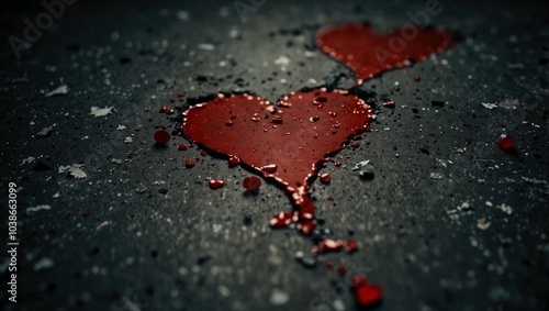 Painted hearts a dark retro background. Minimal abstract lost love and breakup concept. Loved ones we lost idea and strong emotions idea. Copy space.	