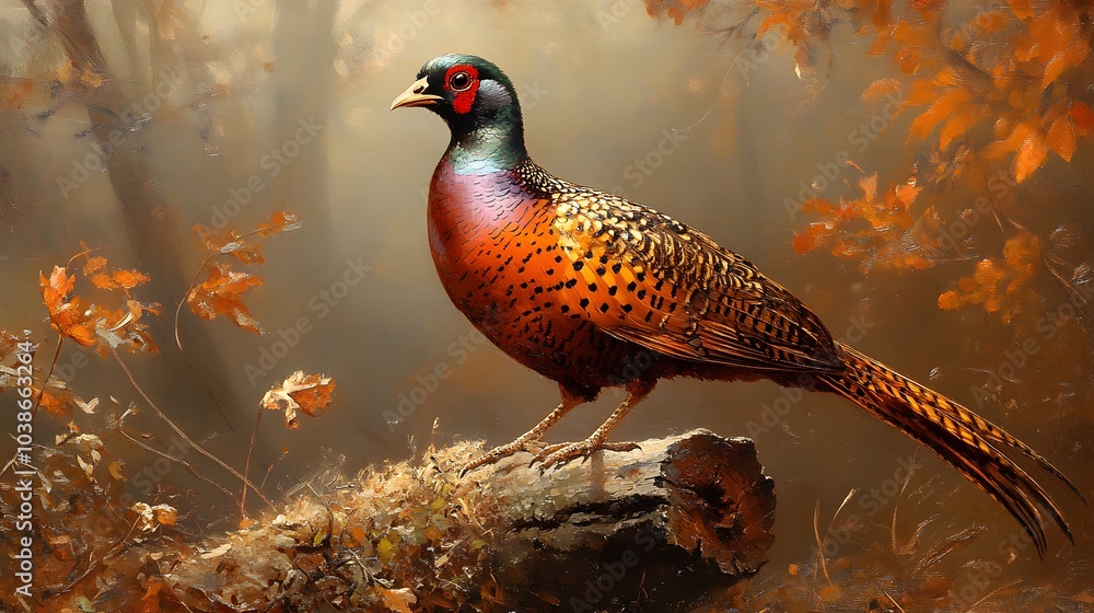Obraz premium A Vibrant Pheasant in the Autumn Forest