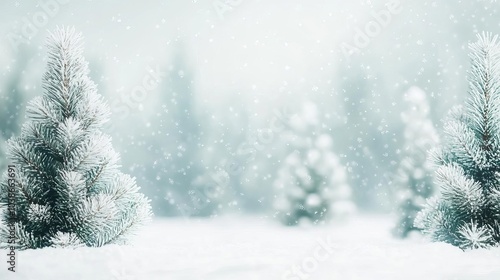 Wallpaper Mural Frosty pine trees with snowflakes gently falling, peaceful winter vibe Torontodigital.ca