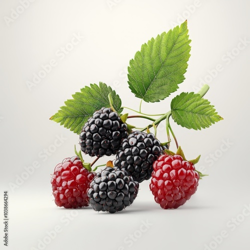 Vibrant blackberries, succulent and ripe, bursting with flavor, showcased in a detailed 3D illustration, perfect for culinary inspiration.