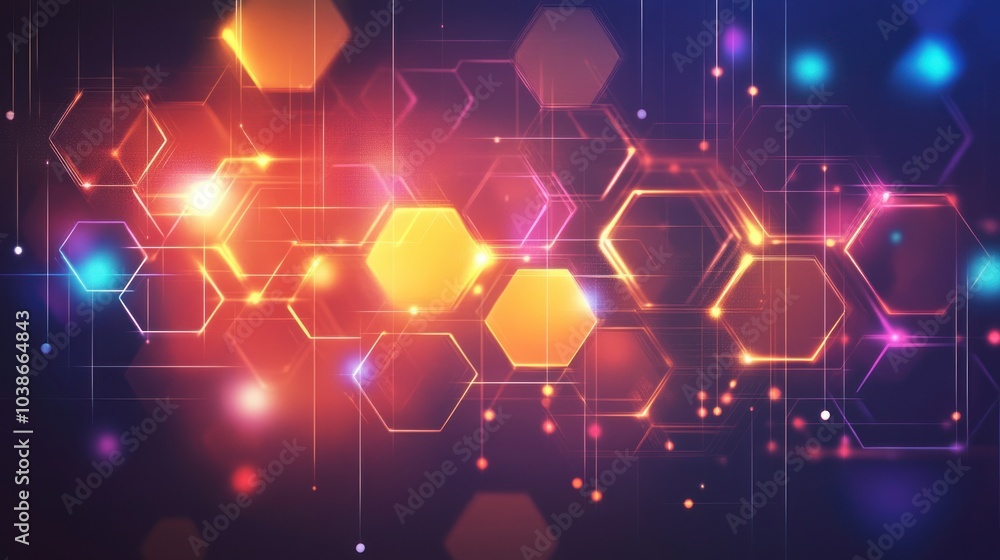 Obraz premium Bright hexagon pattern background with glowing edges and abstract tech design elements.