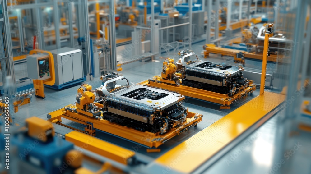 Car battery manufacturing facility with state-of-the-art technology and automated assembly lines. Car battery manufacturing facility with state-of-the-art technology and automated assembly lines.