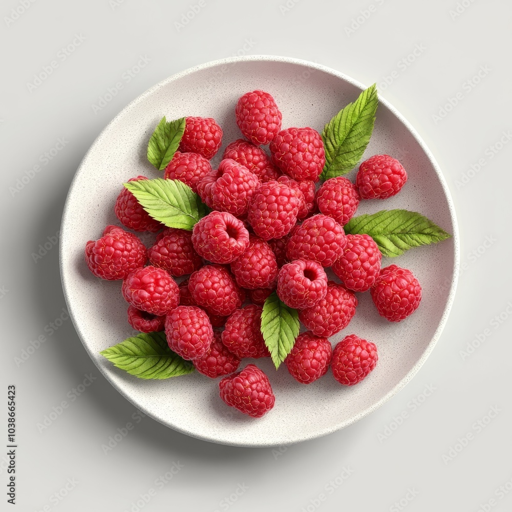 Vibrant raspberries scattered on a plate, invitingly arranged, showcasing their rich color and texture in a delightful presentation Vibrant raspberries scattered on a plate, invitingly arranged, showcasing their rich color and texture in a delightful presentation