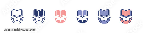 simple hand holding open book icon set education library digital learning course vector illustration reading media business symbol design